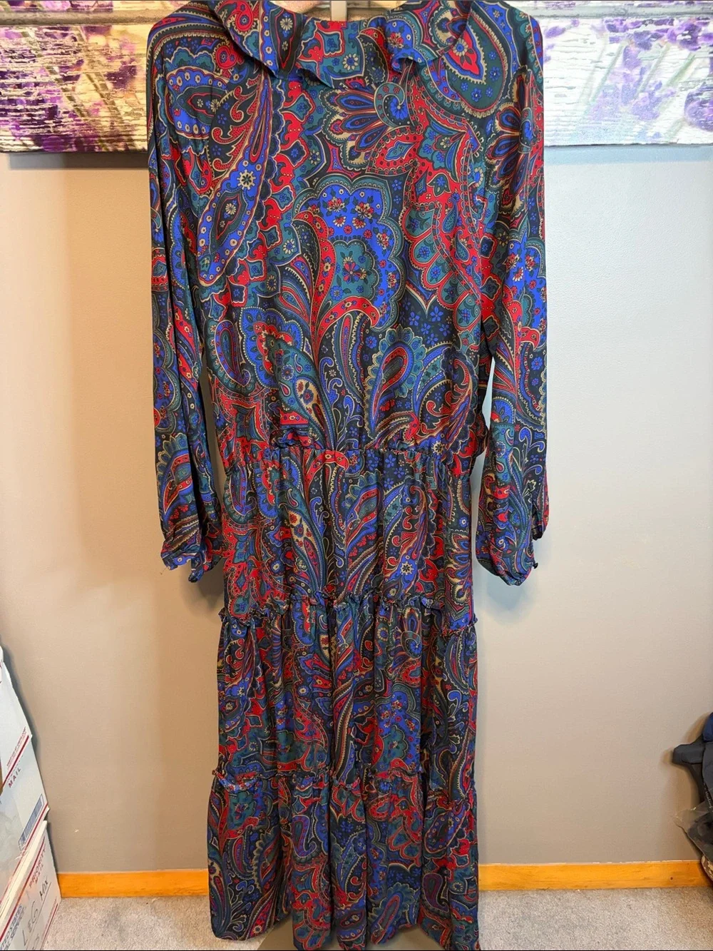 Lauren Ralph Lauren Red and Blue Paisley Ruffle-Tiered Maxi Dress NWOT